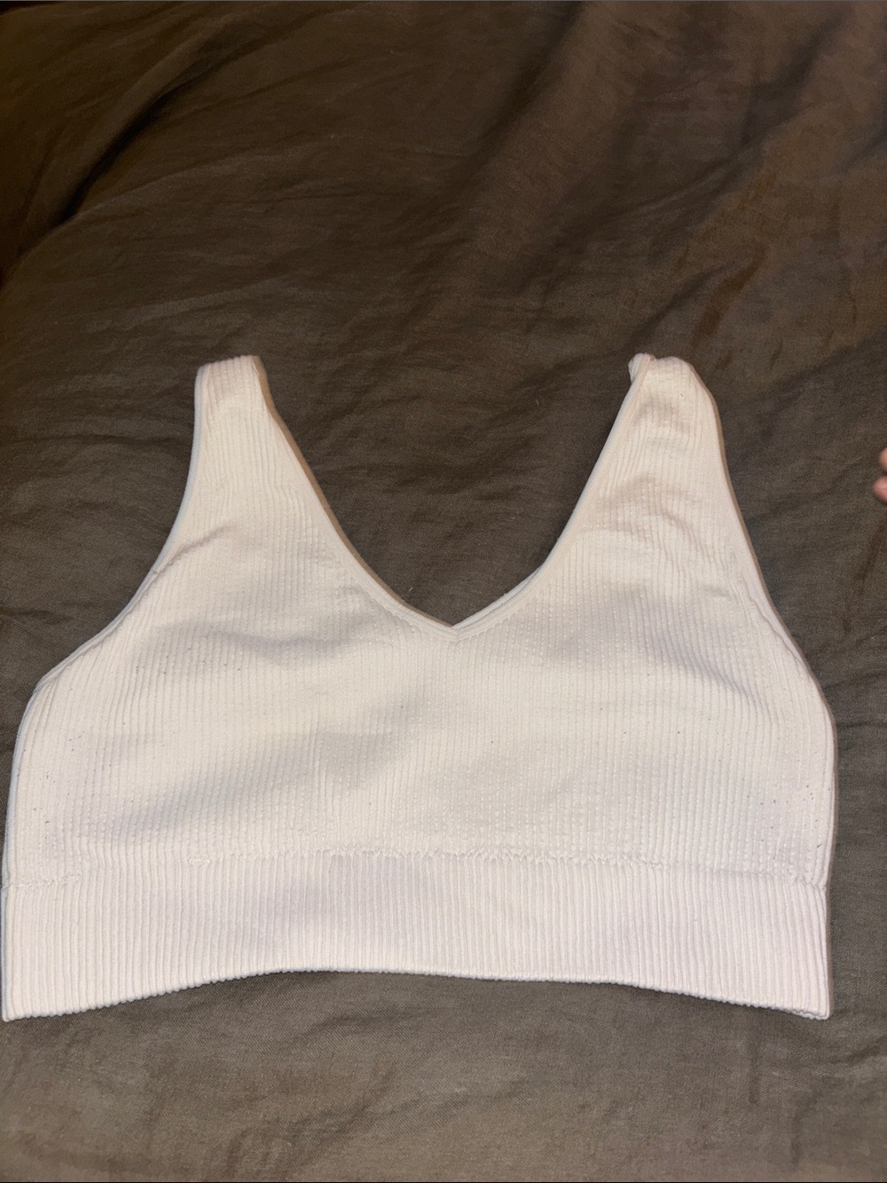 Women's White Ribbed V-Neck bralette sports bra